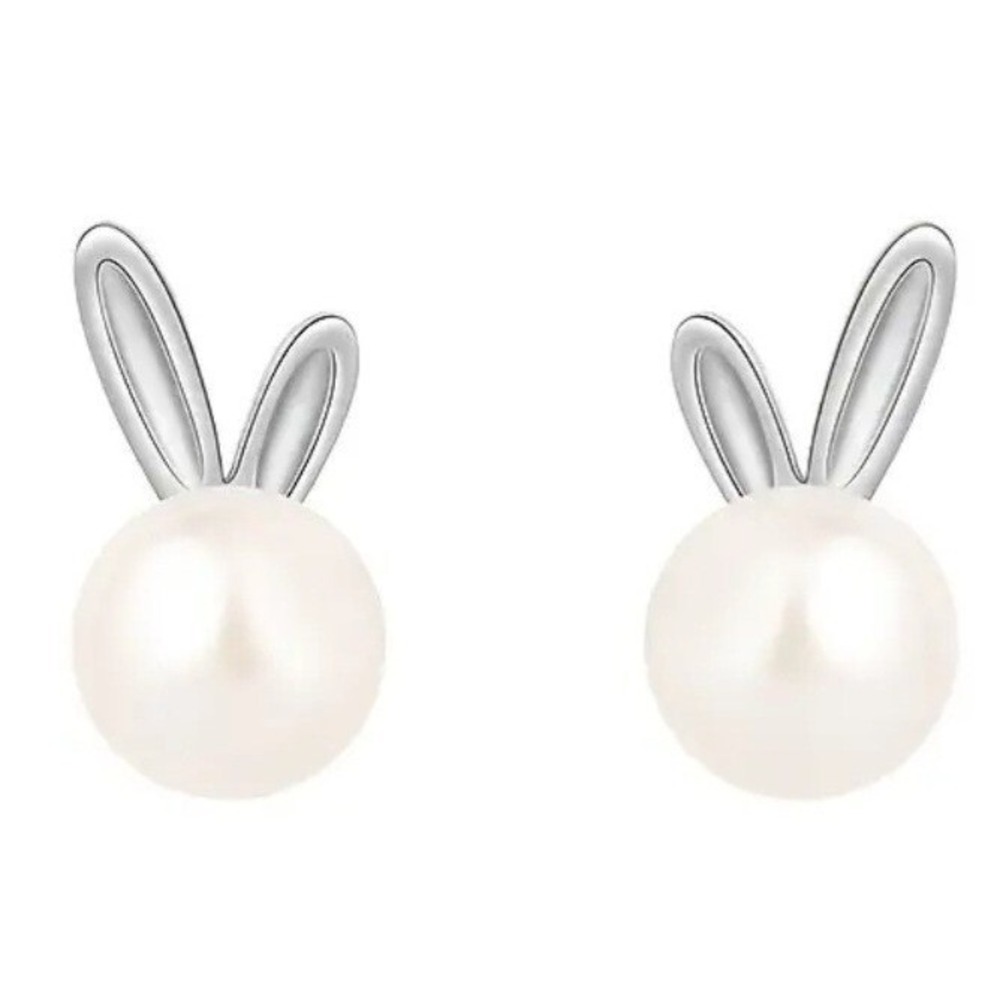 Easter Bunny With Ears Faux Pearl Push Back Earrings